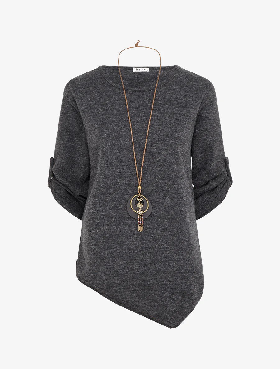 Pull droit à bords asymétriques - Gris foncé