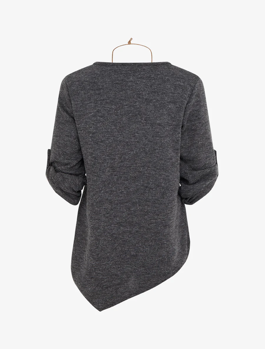 Pull droit à bords asymétriques - Gris foncé - Image 2
