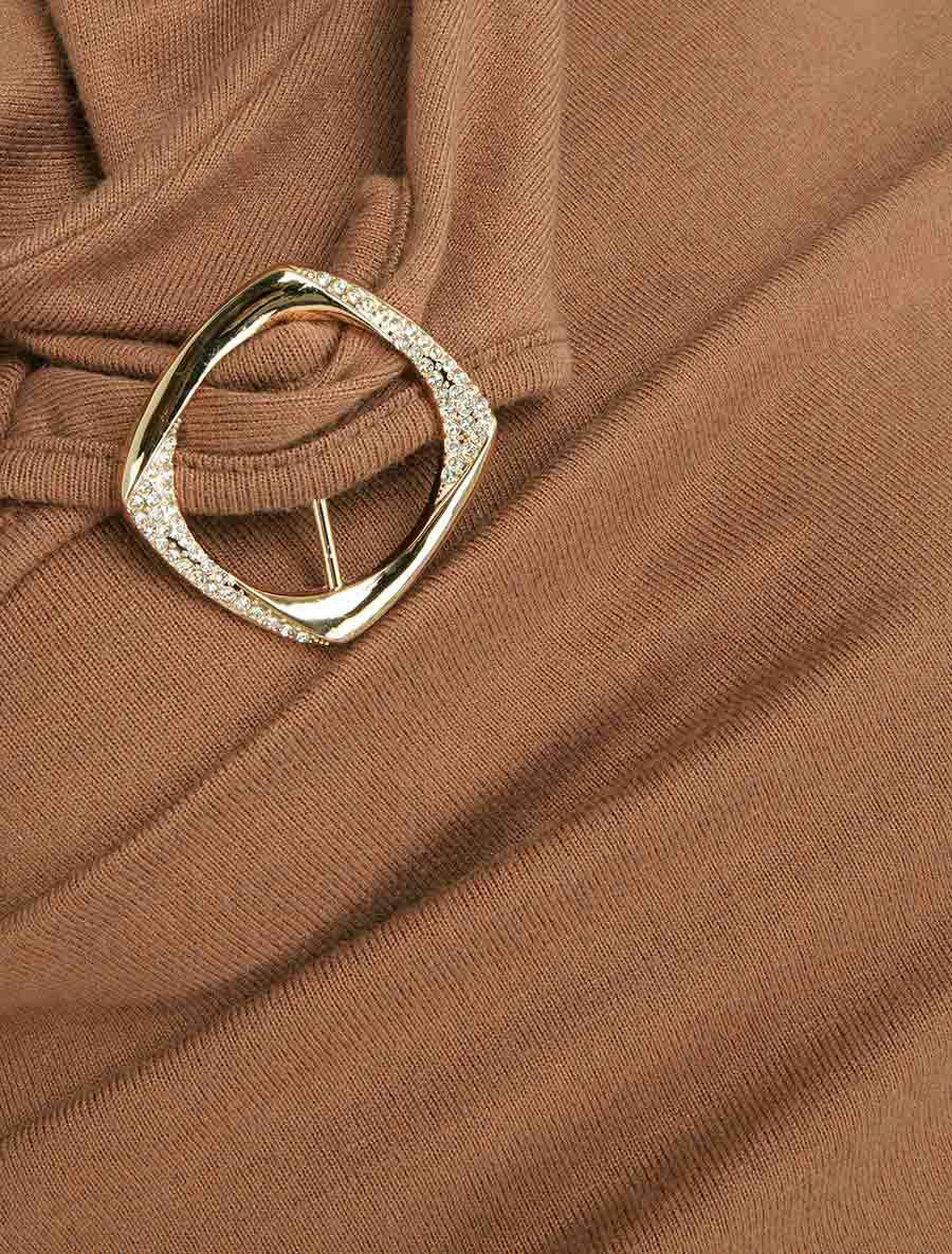Pull droit à boucles strassées et bords asymétriques - Camel - Image 3
