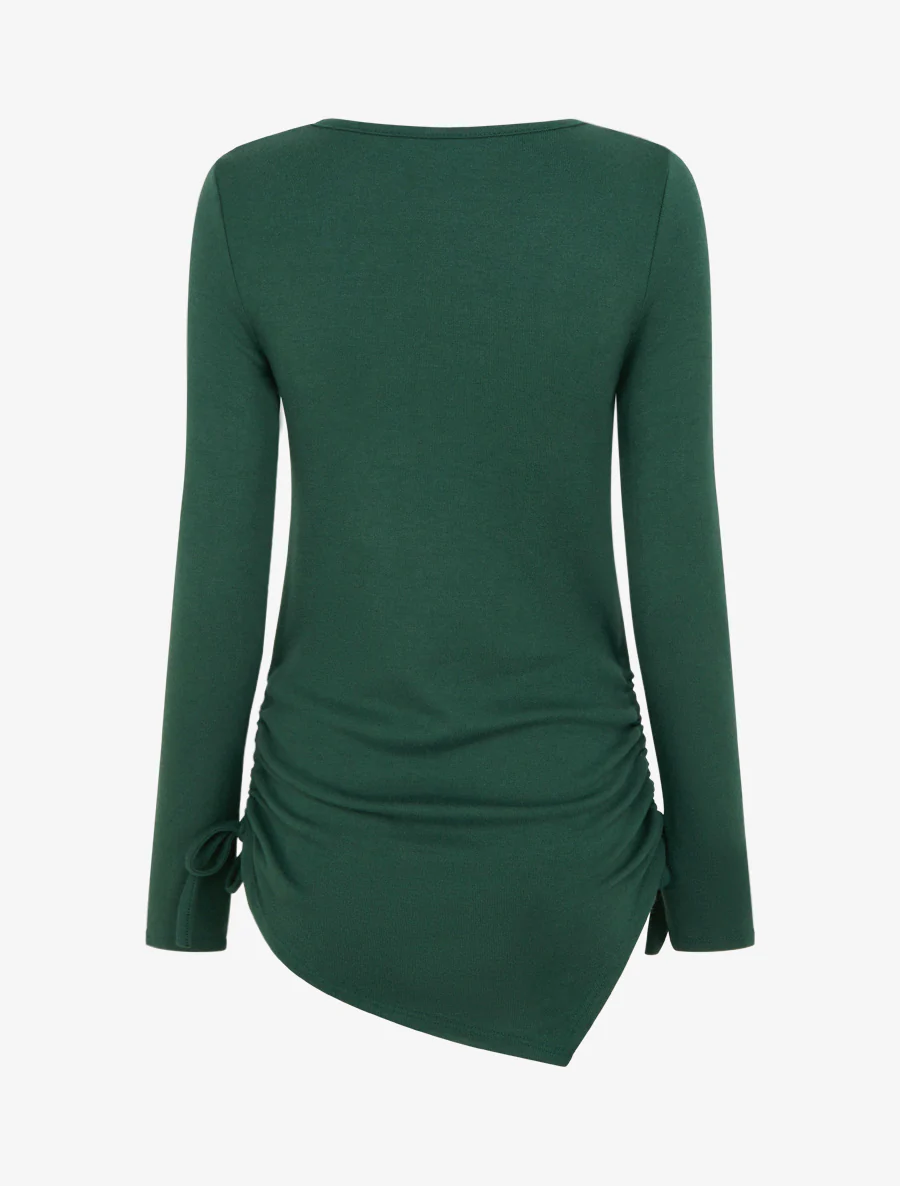 Pull droit à boucles strassées et bords asymétriques - Vert foncé - Image 2