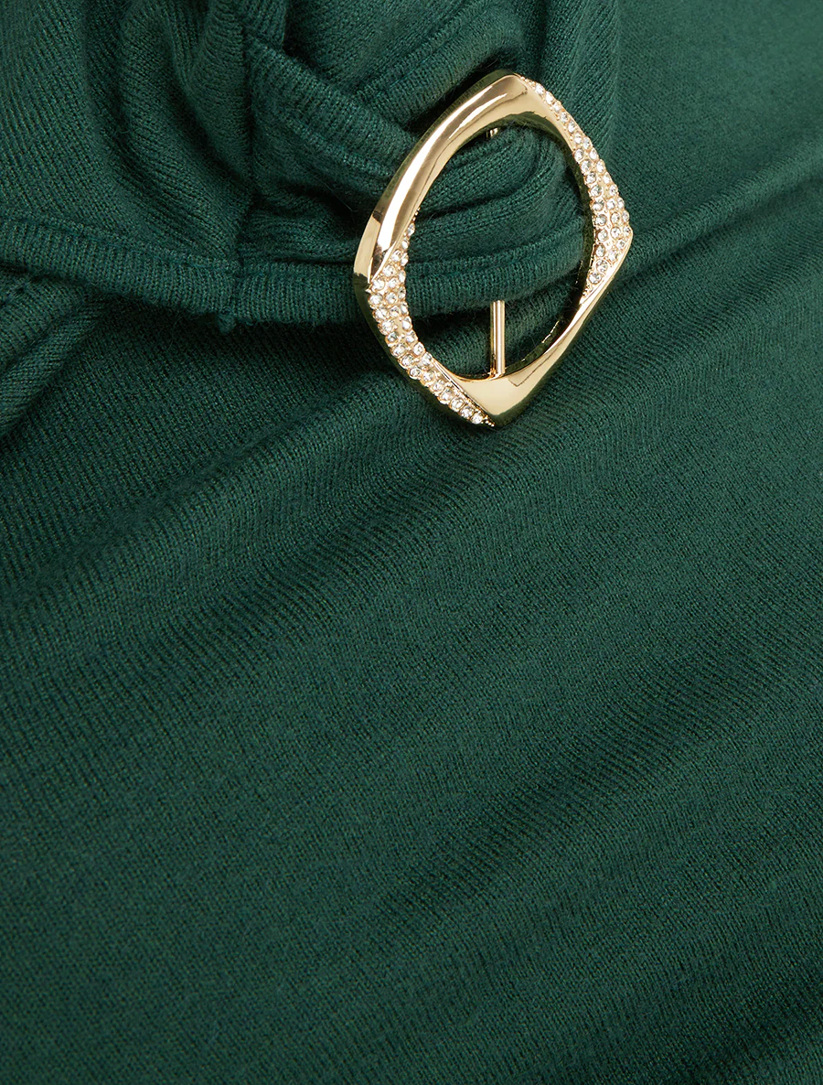 Pull droit à boucles strassées et bords asymétriques - Vert foncé - Image 3