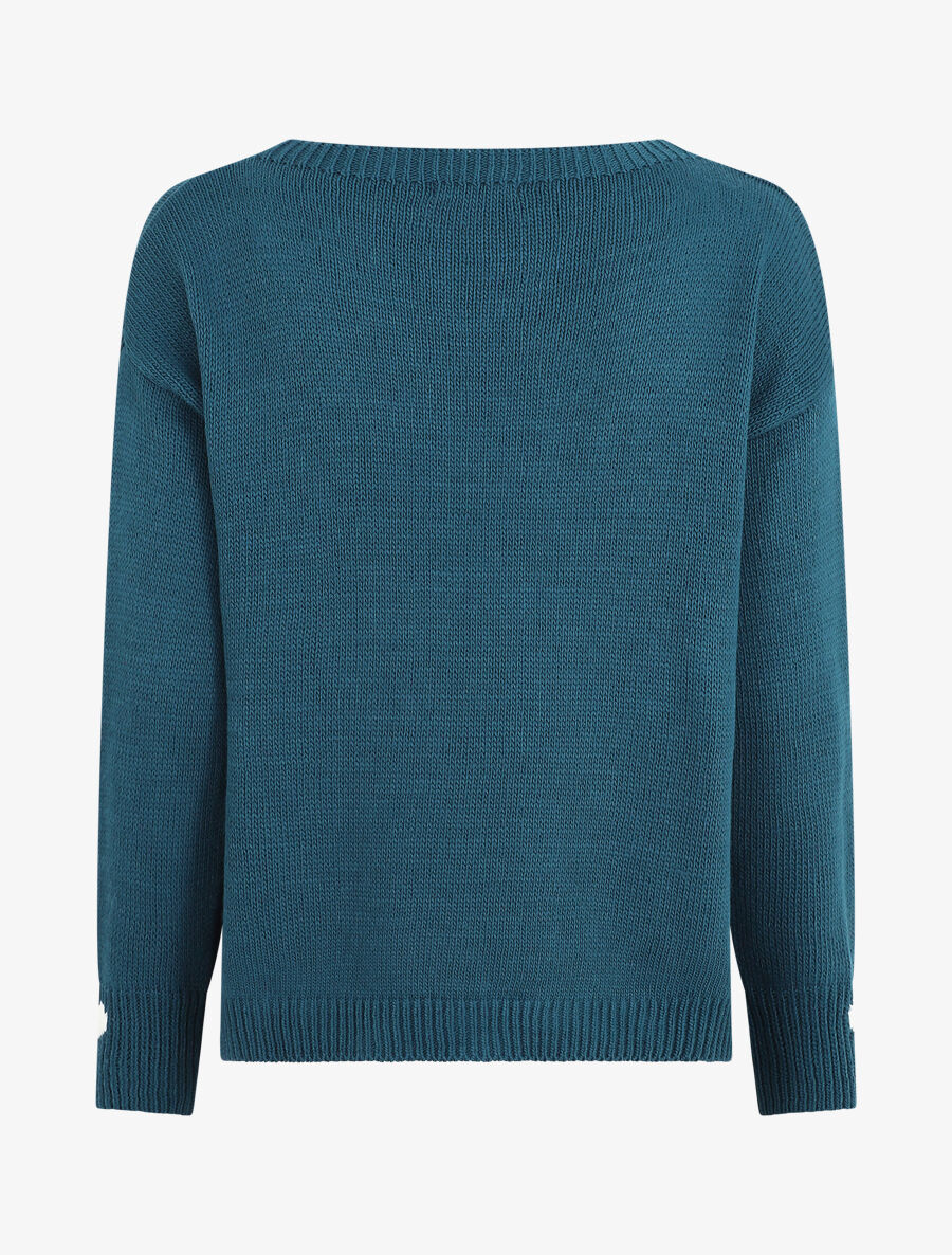 Pull droit à coeur - Bleu canard - Image 2
