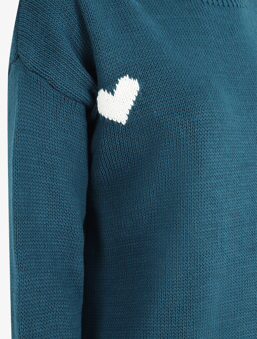 Pull droit à coeur - Bleu canard - Image 3