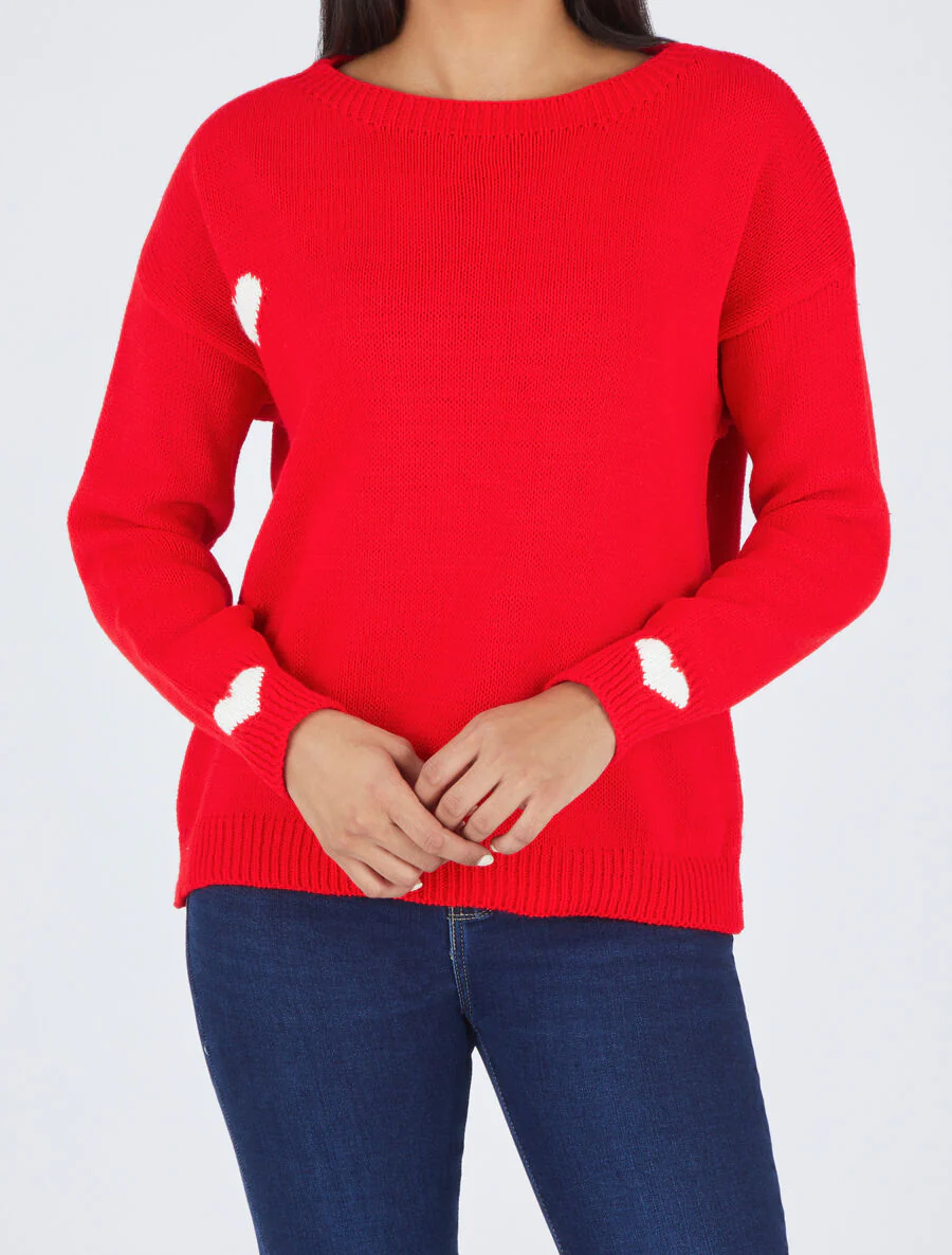 Pull droit à coeur - Rouge - Image 4