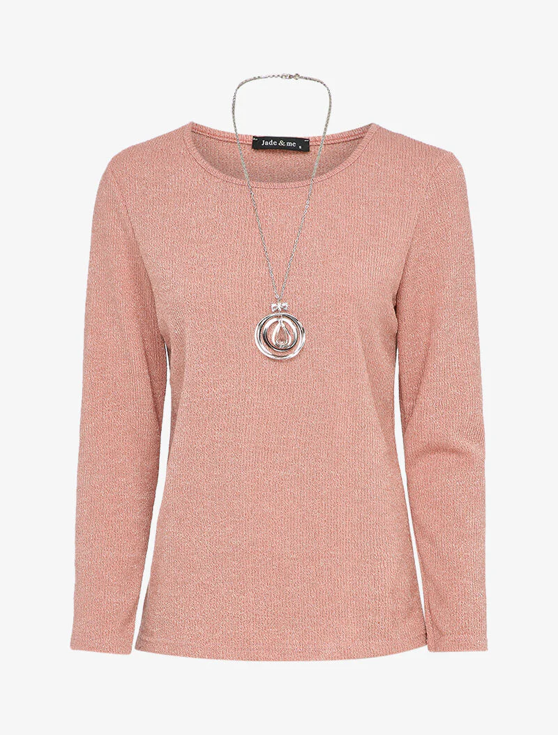 Pull droit à col rond - Rose poudré