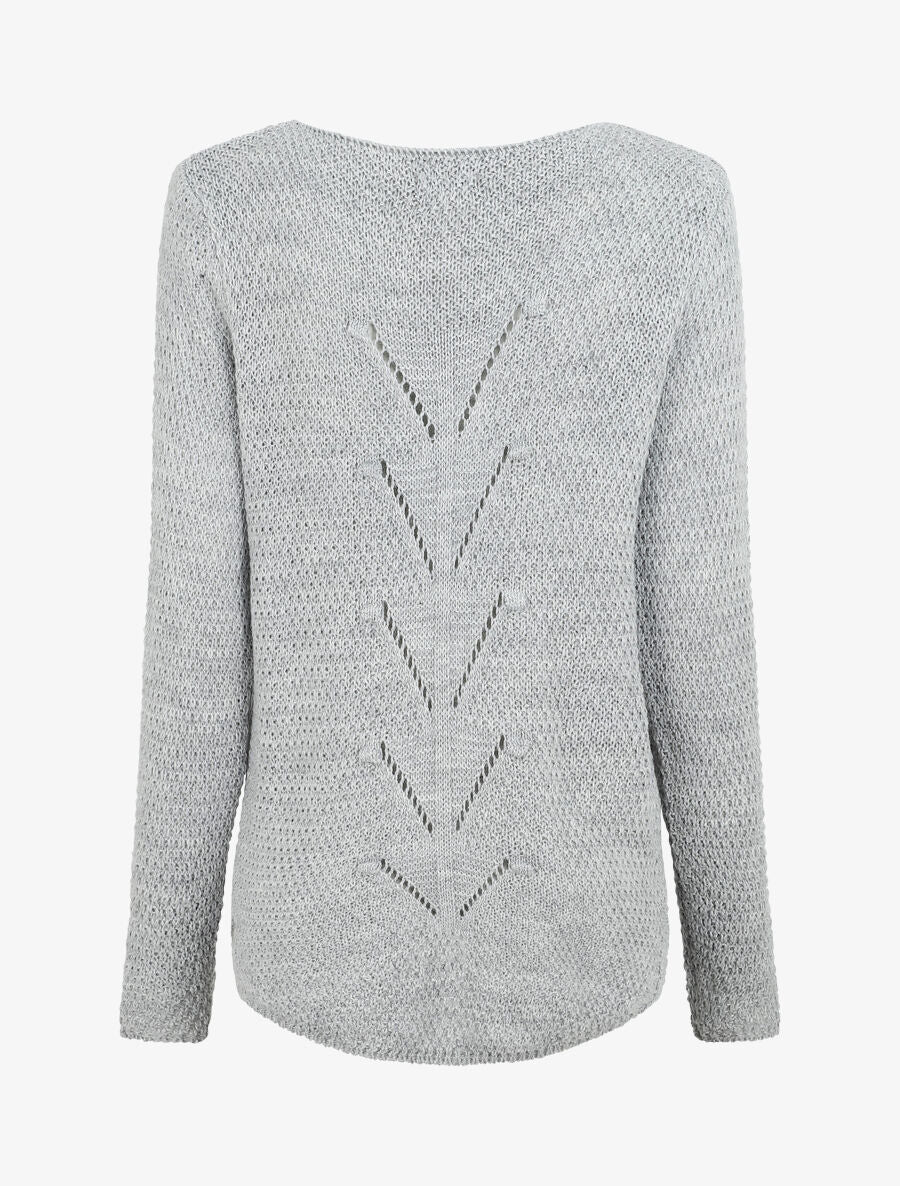 Pull droit à col rond - Gris clair - Image 2