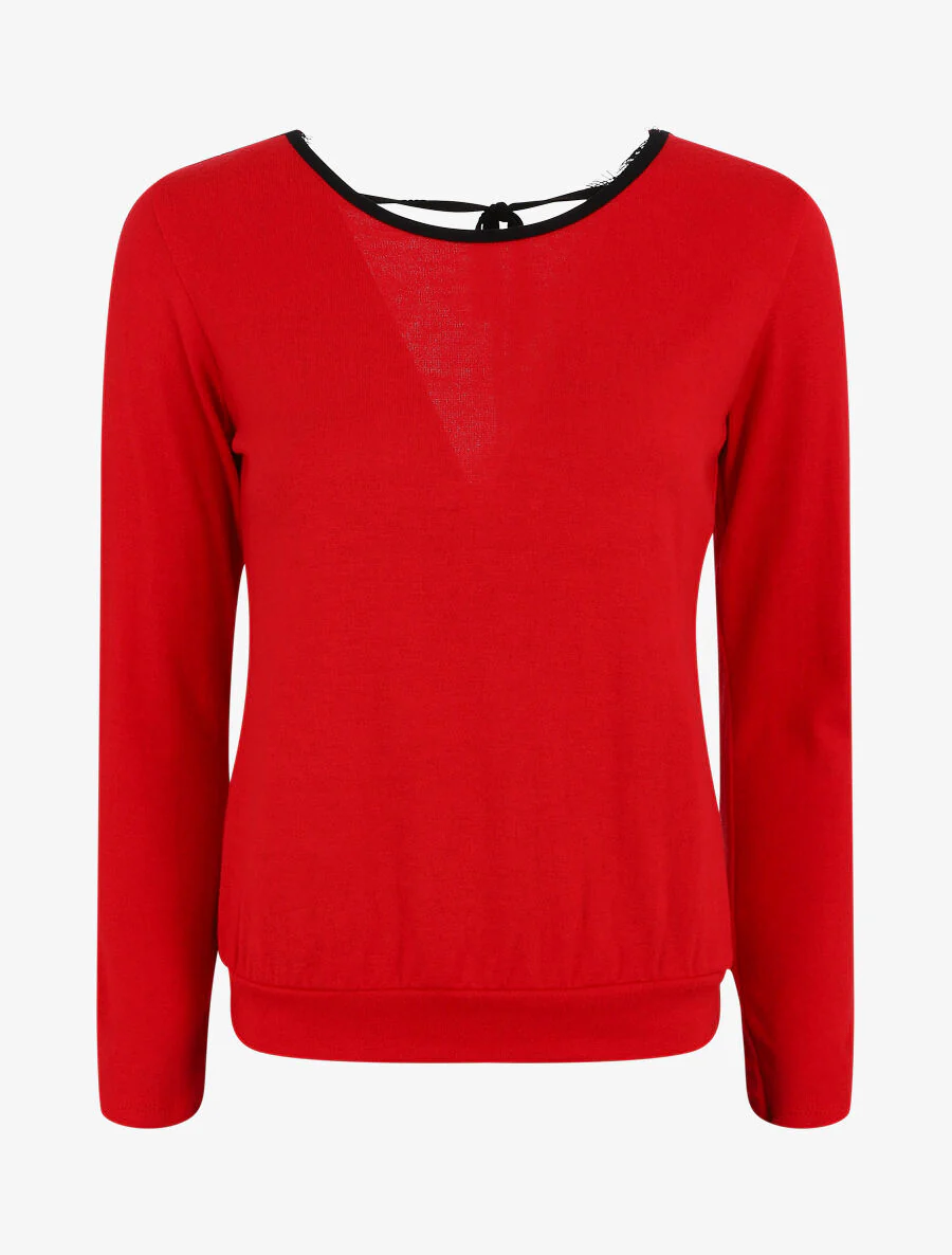 Pull droit à dos en dentelle - Rouge