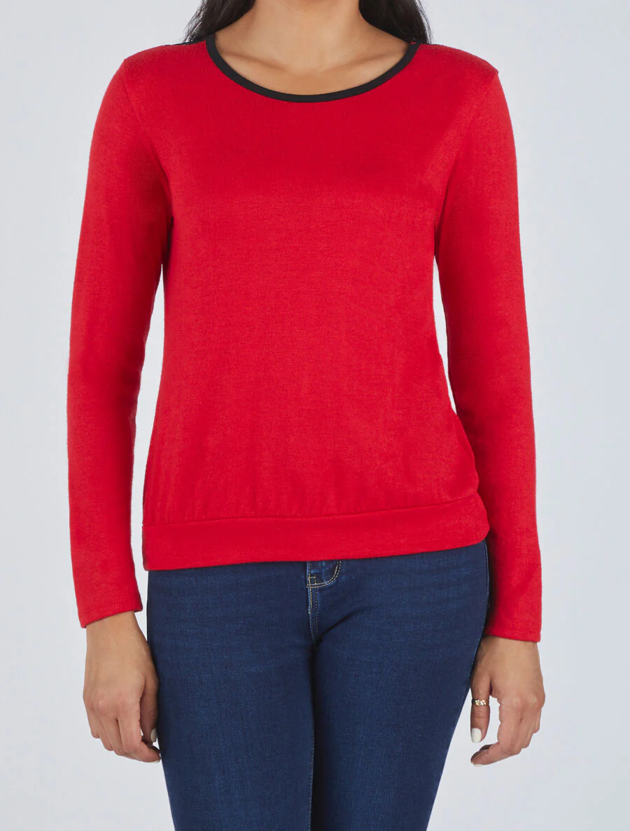 Pull droit à dos en dentelle - Rouge - Image 4