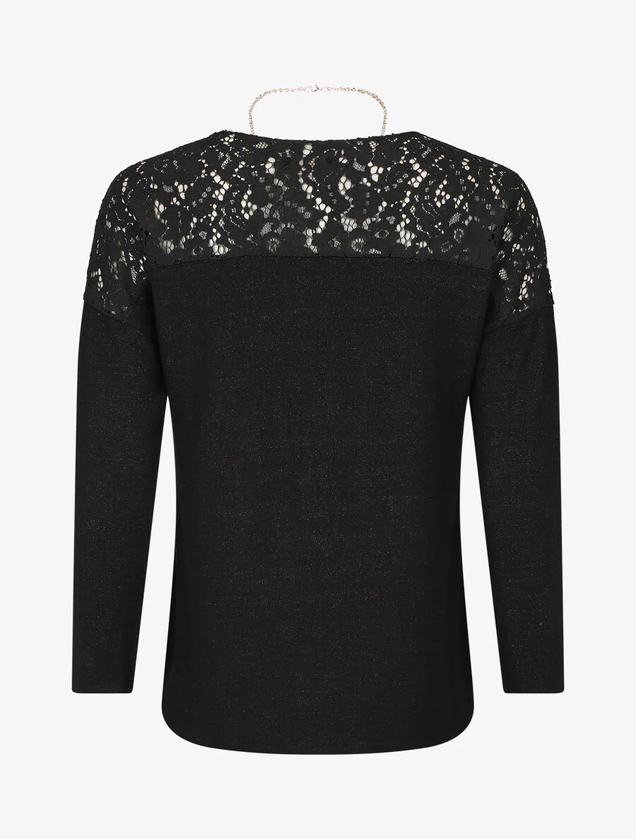Pull droit à épaules en dentelle - Noir - Image 2