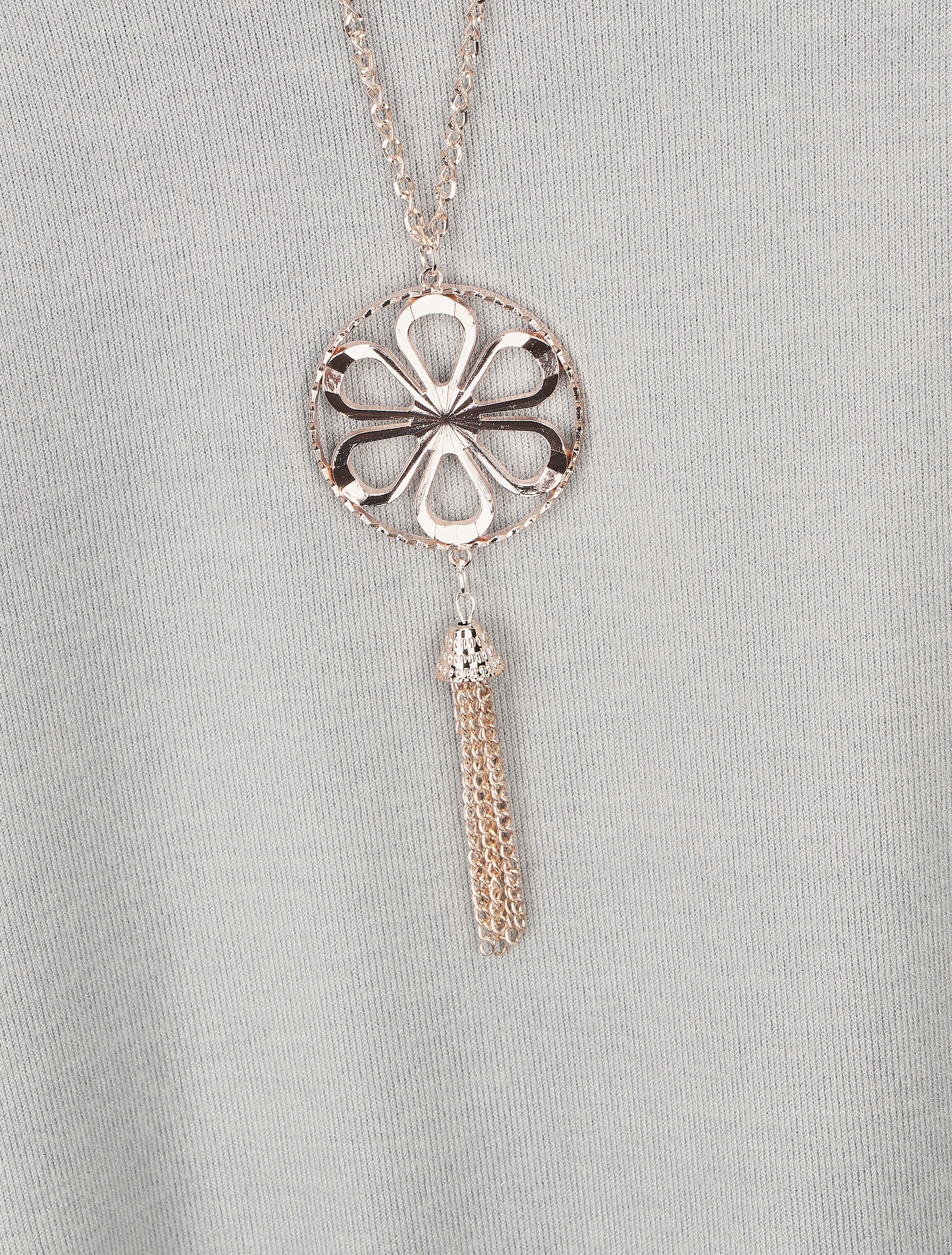 Pull droit à épaules en dentelle - Gris - Image 3