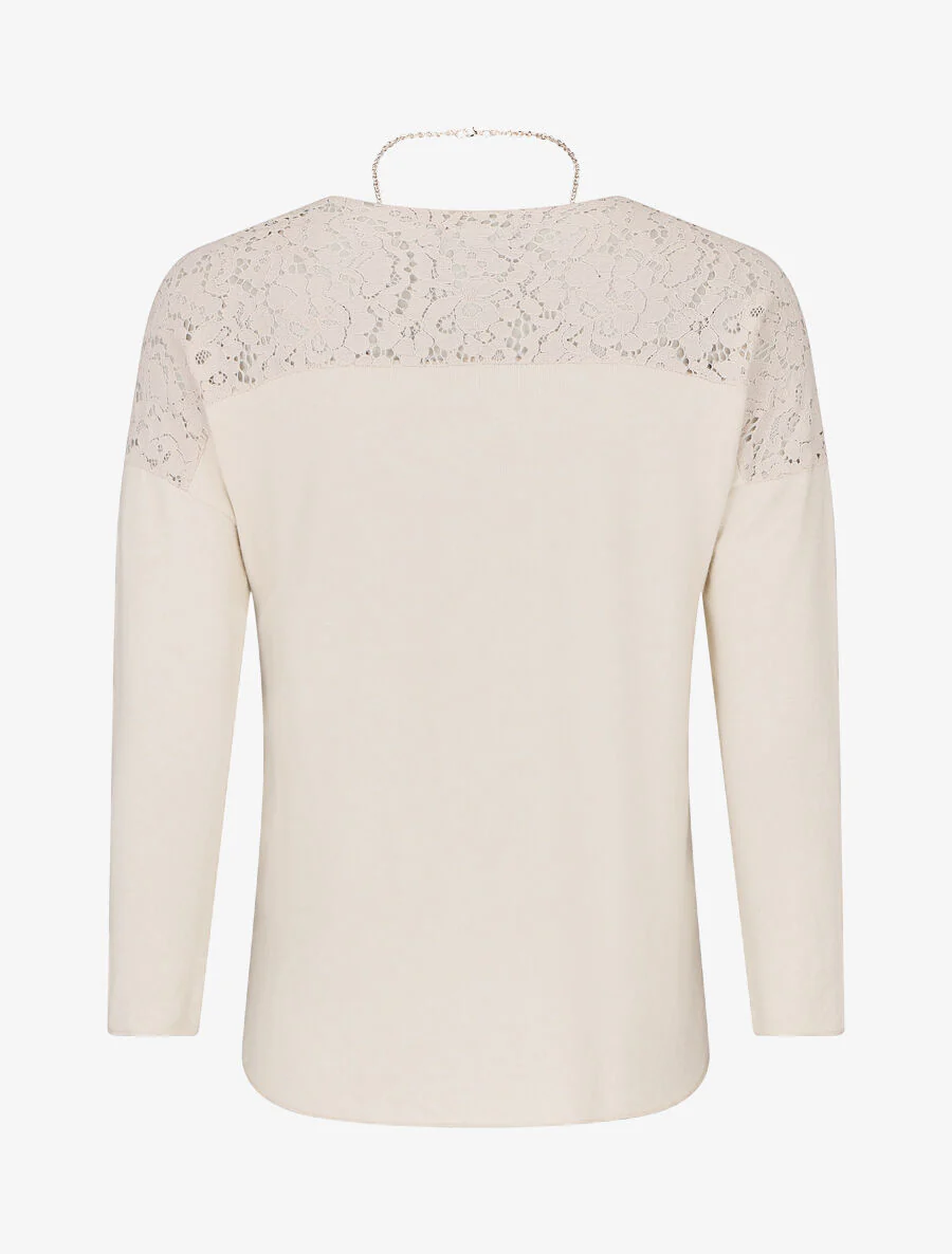 Pull droit à épaules en dentelle - Beige - Image 2