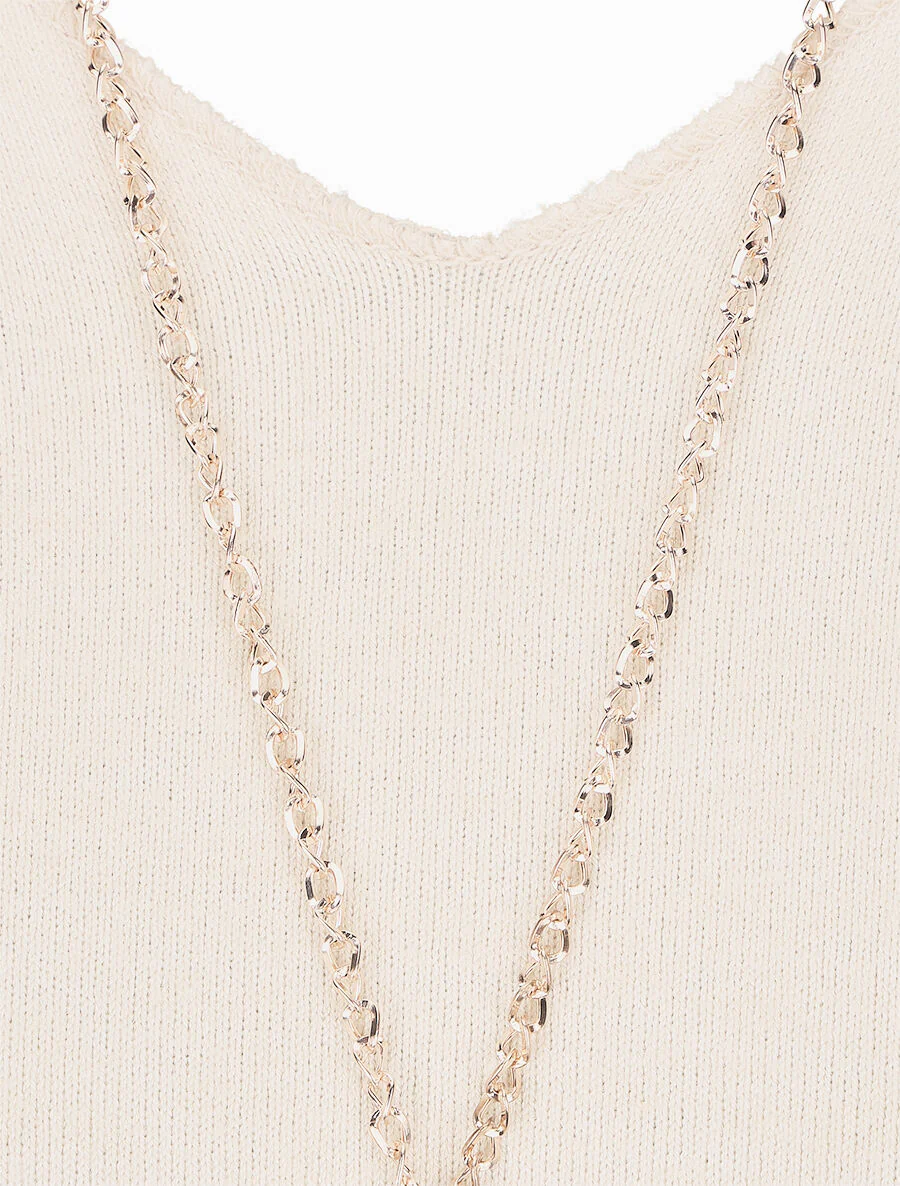 Pull droit à épaules en dentelle - Beige - Image 3