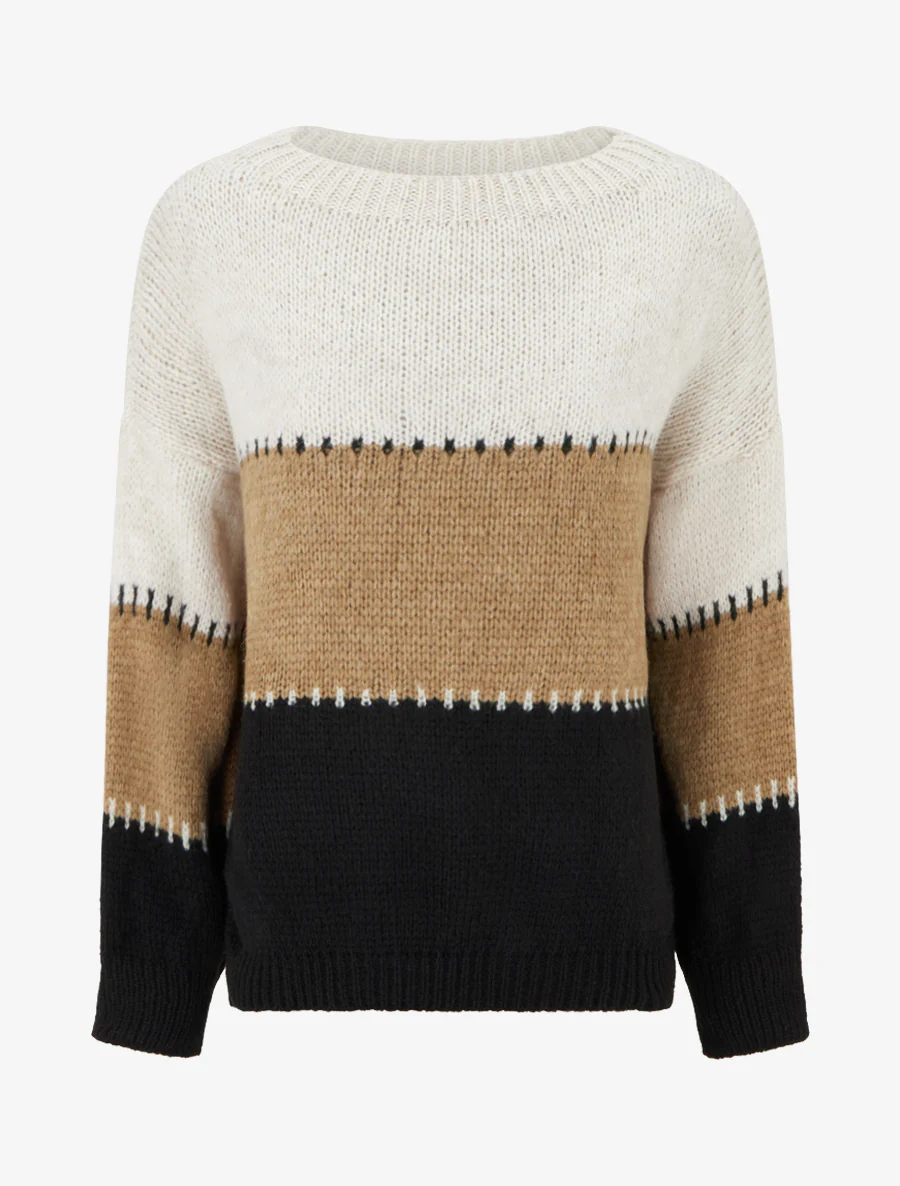 Pull droit à grandes rayures - Beige