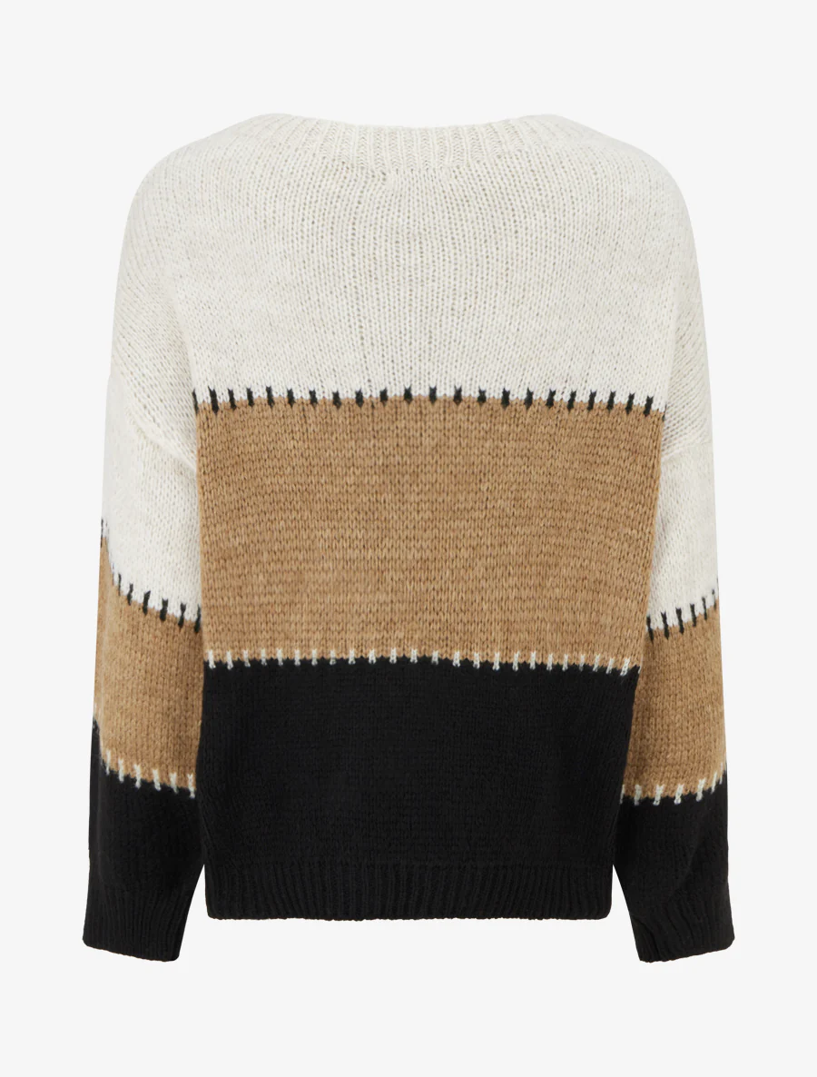 Pull droit à grandes rayures - Beige - Image 2
