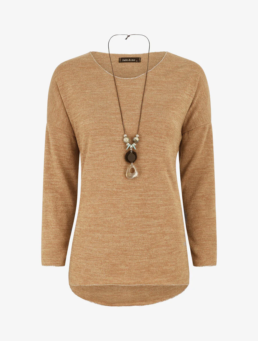 Pull droit à liseré irisé - Camel