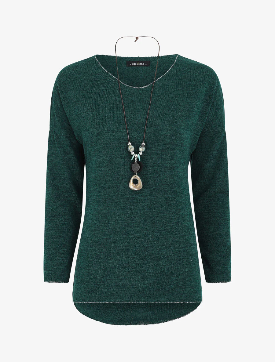 Pull droit à liseré irisé - Vert foncé