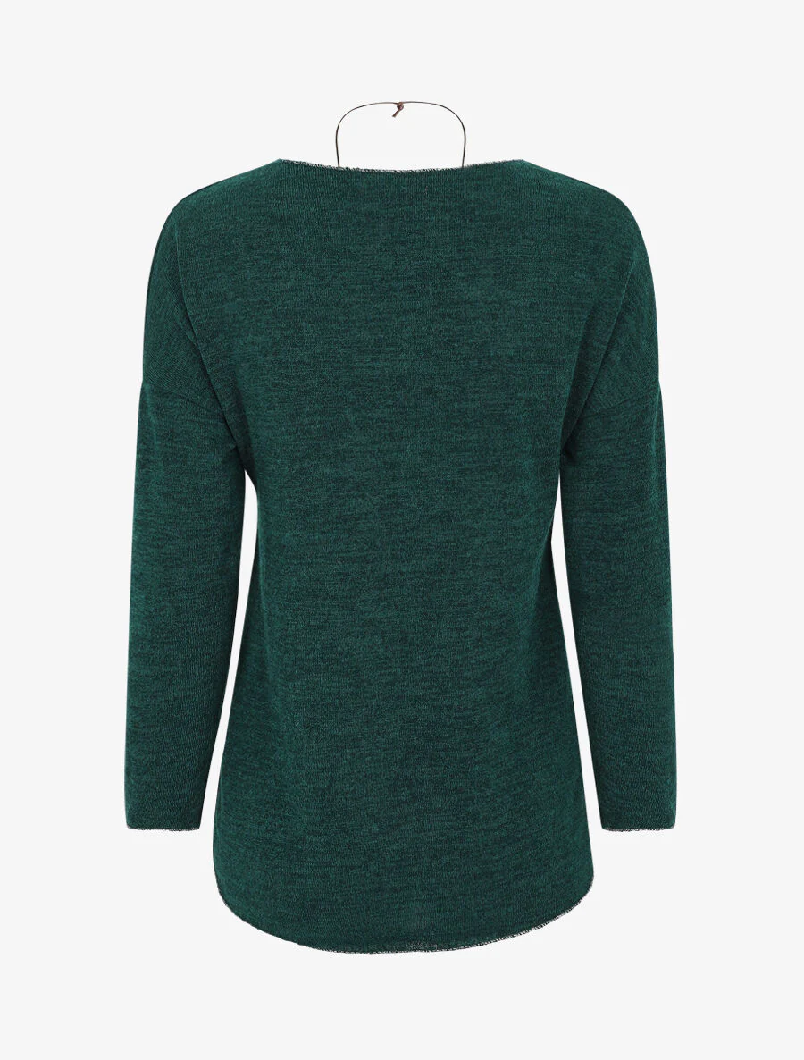 Pull droit à liseré irisé - Vert foncé - Image 2