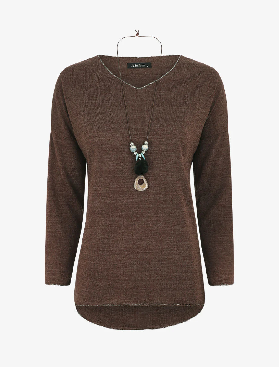 Pull droit à liseré irisé - Marron