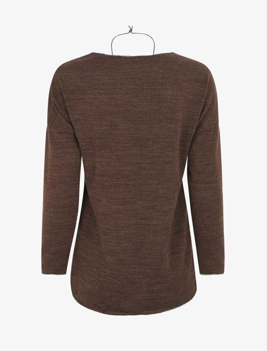 Pull droit à liseré irisé - Marron - Image 2