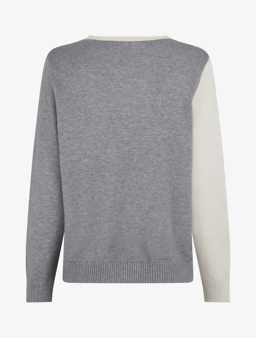 Pull droit à motif zig-zag color block - Gris - Image 2