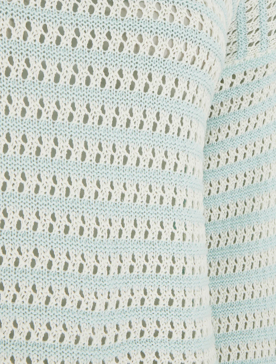 Pull droit à rayures ajourées - Bleu lagon - Image 3