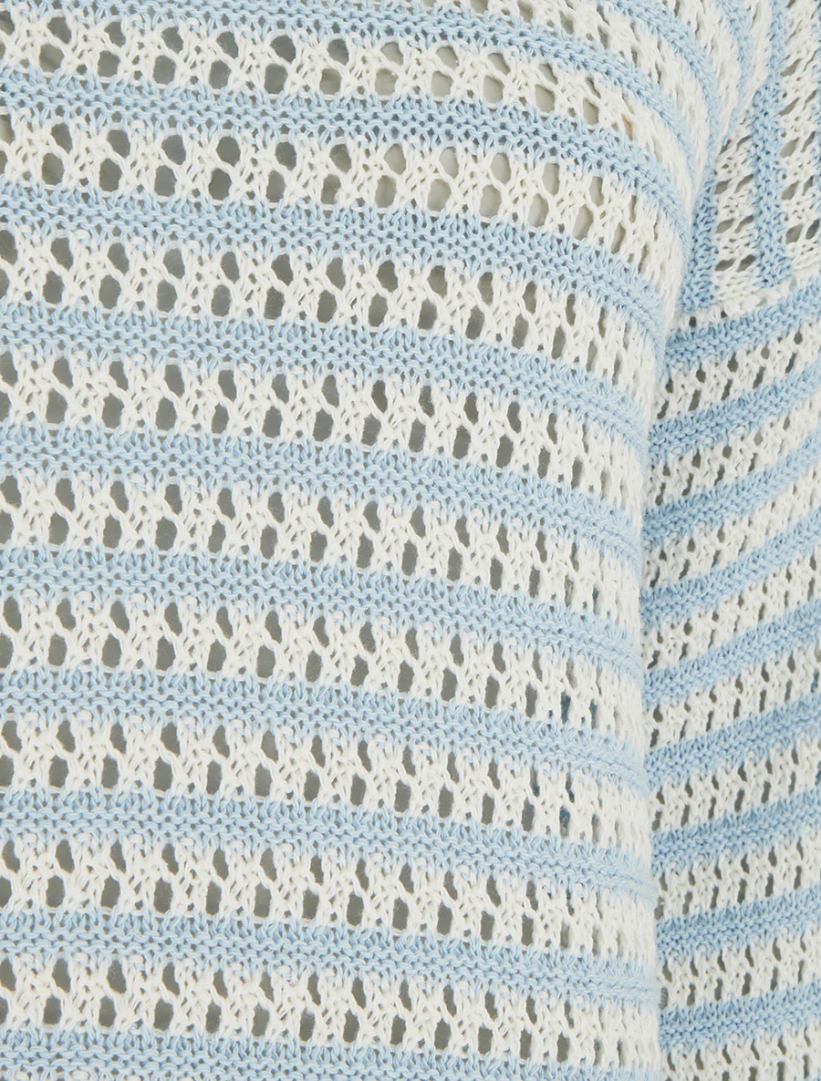 Pull droit à rayures ajourées - Bleu ciel - Image 3