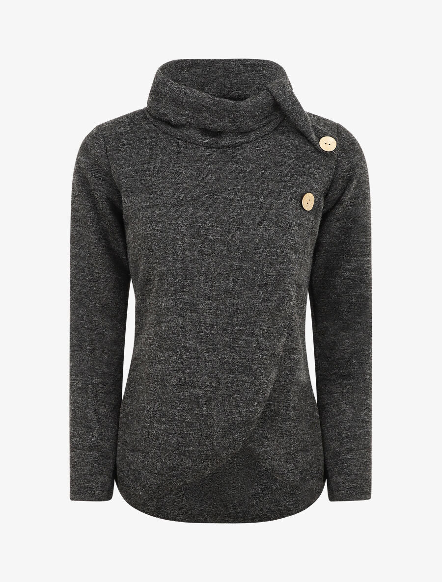 Pull droit boutonné à col roulé - Noir
