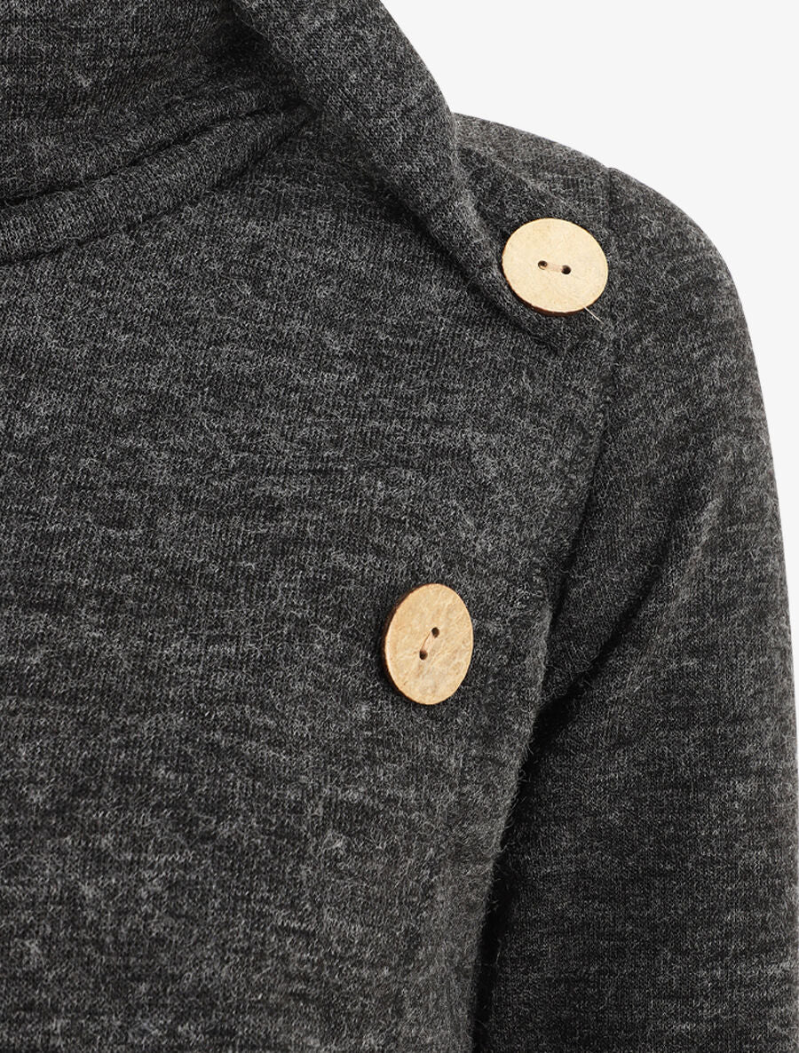 Pull droit boutonné à col roulé - Noir - Image 3