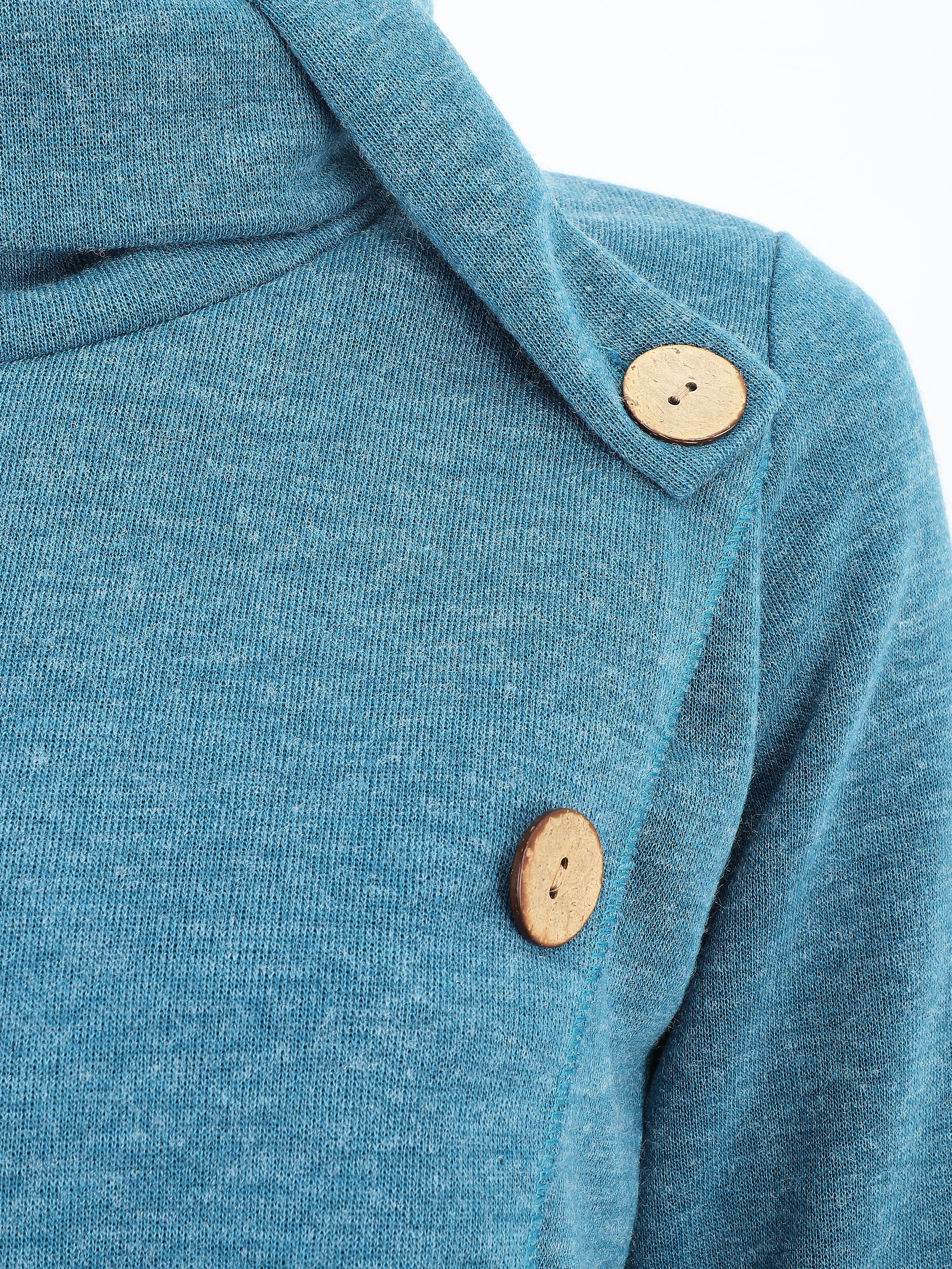 Pull droit boutonné à col roulé - Bleu canard - Image 3