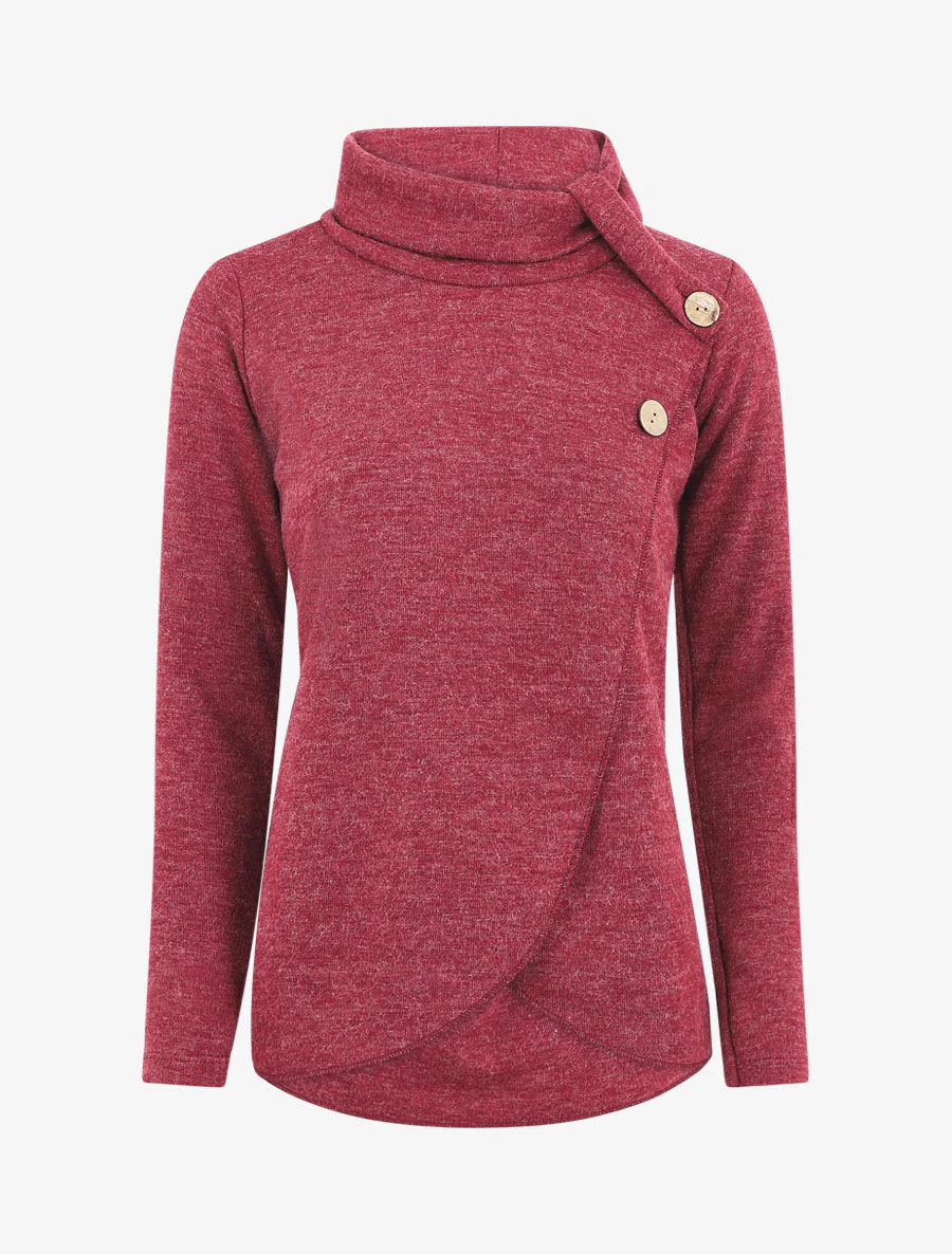 Pull droit boutonné à col roulé - Bordeaux