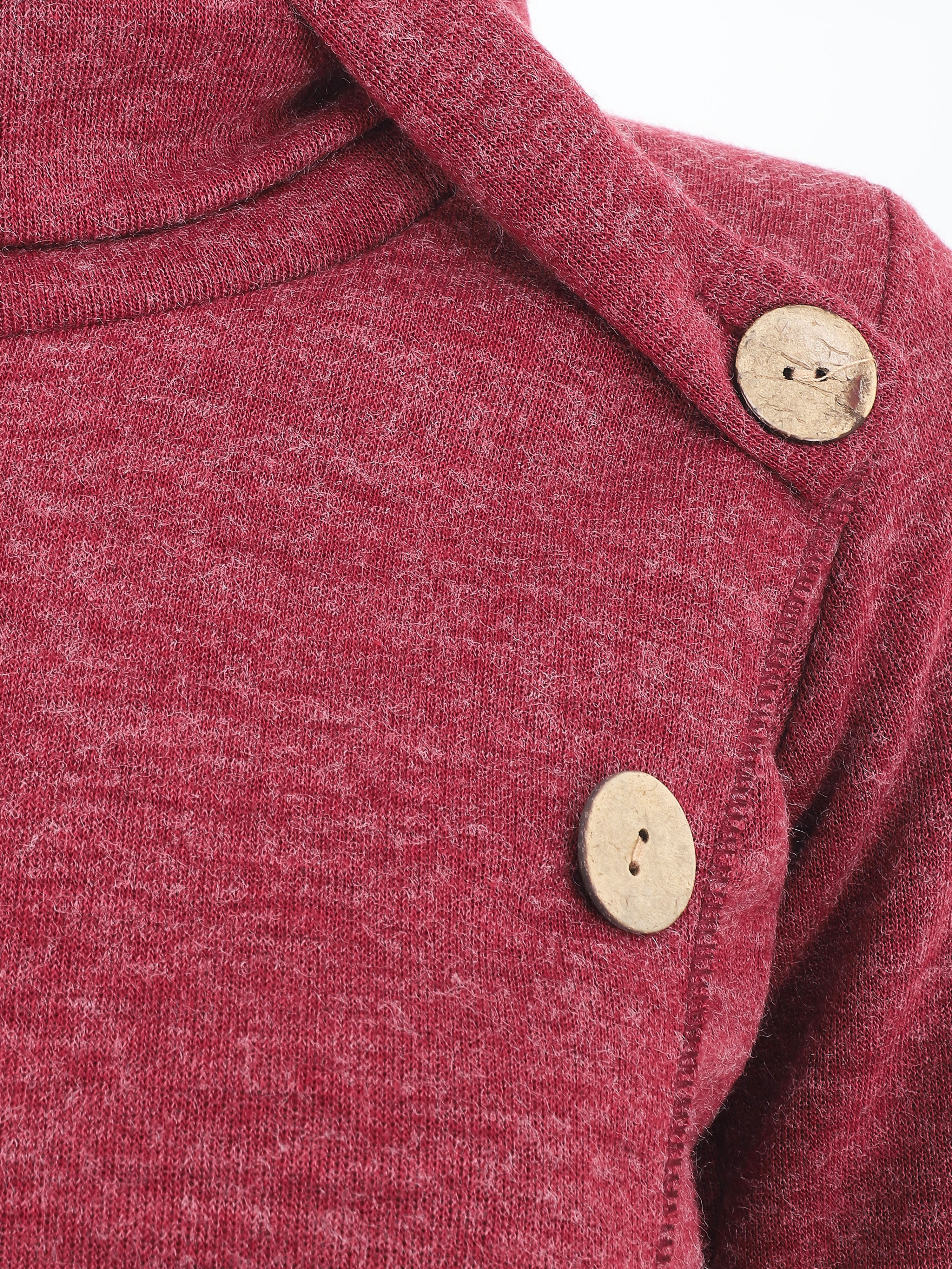 Pull droit boutonné à col roulé - Bordeaux - Image 3