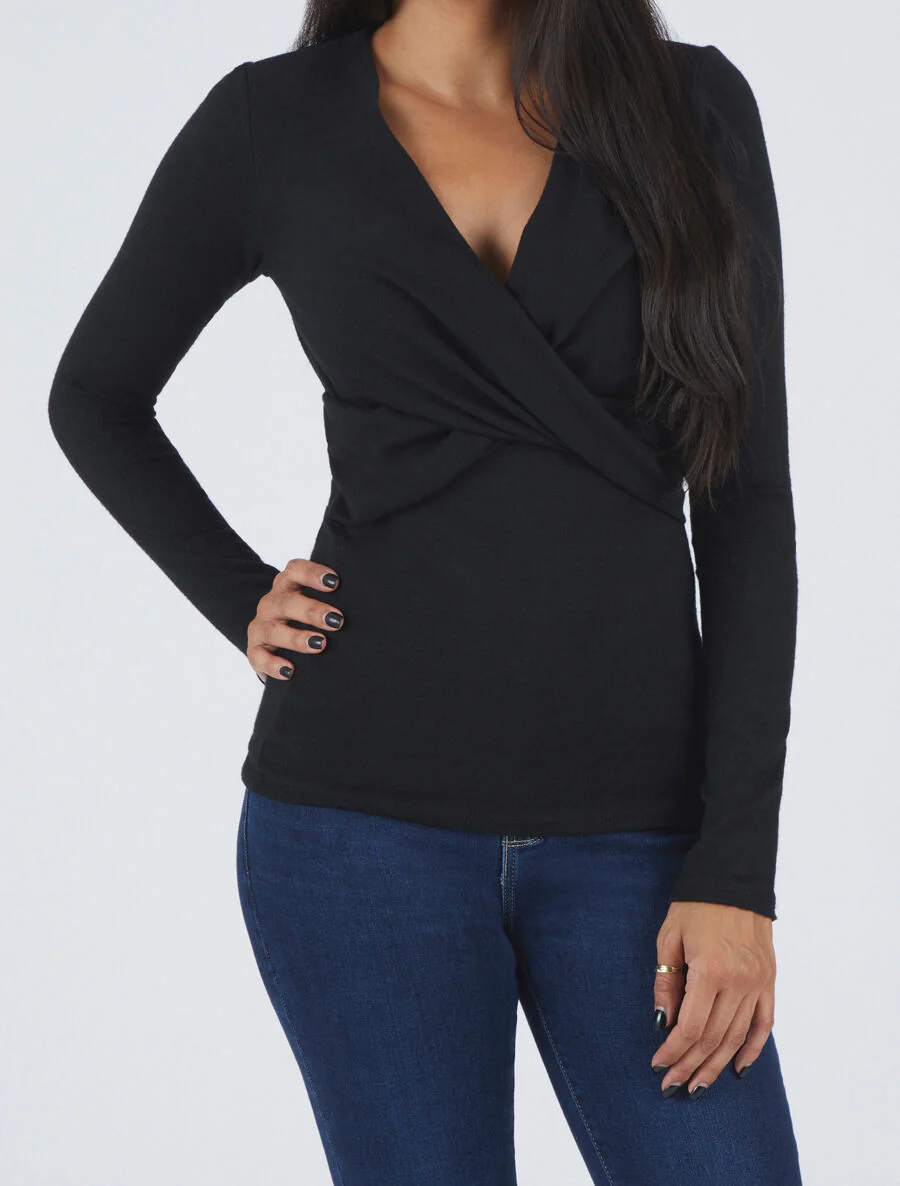 Pull droit cache-coeur - Noir - Image 4