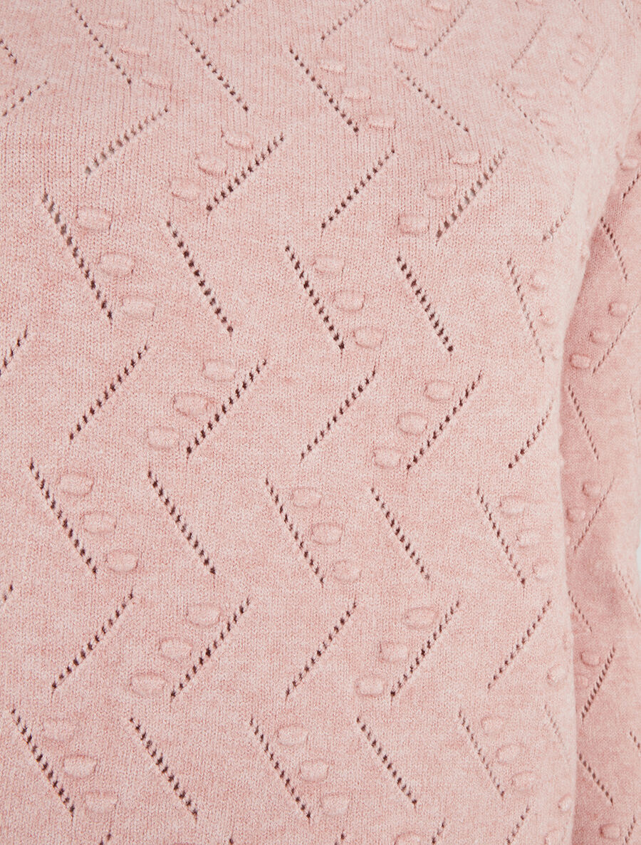Pull droit col rond en maille fantaisie - Rose - Image 3