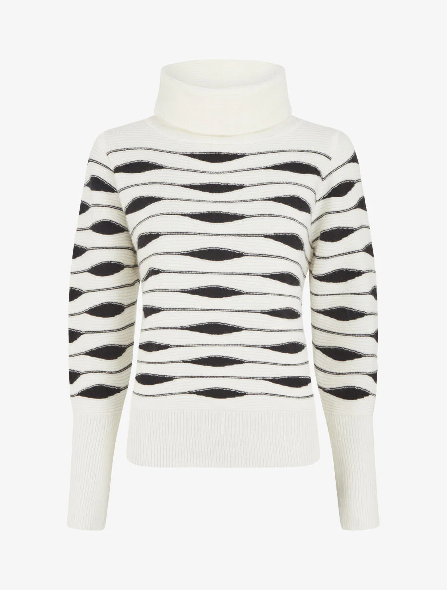 Pull droit col roulé en jacquard graphique - Blanc