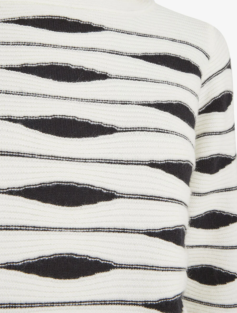 Pull droit col roulé en jacquard graphique - Blanc - Image 3
