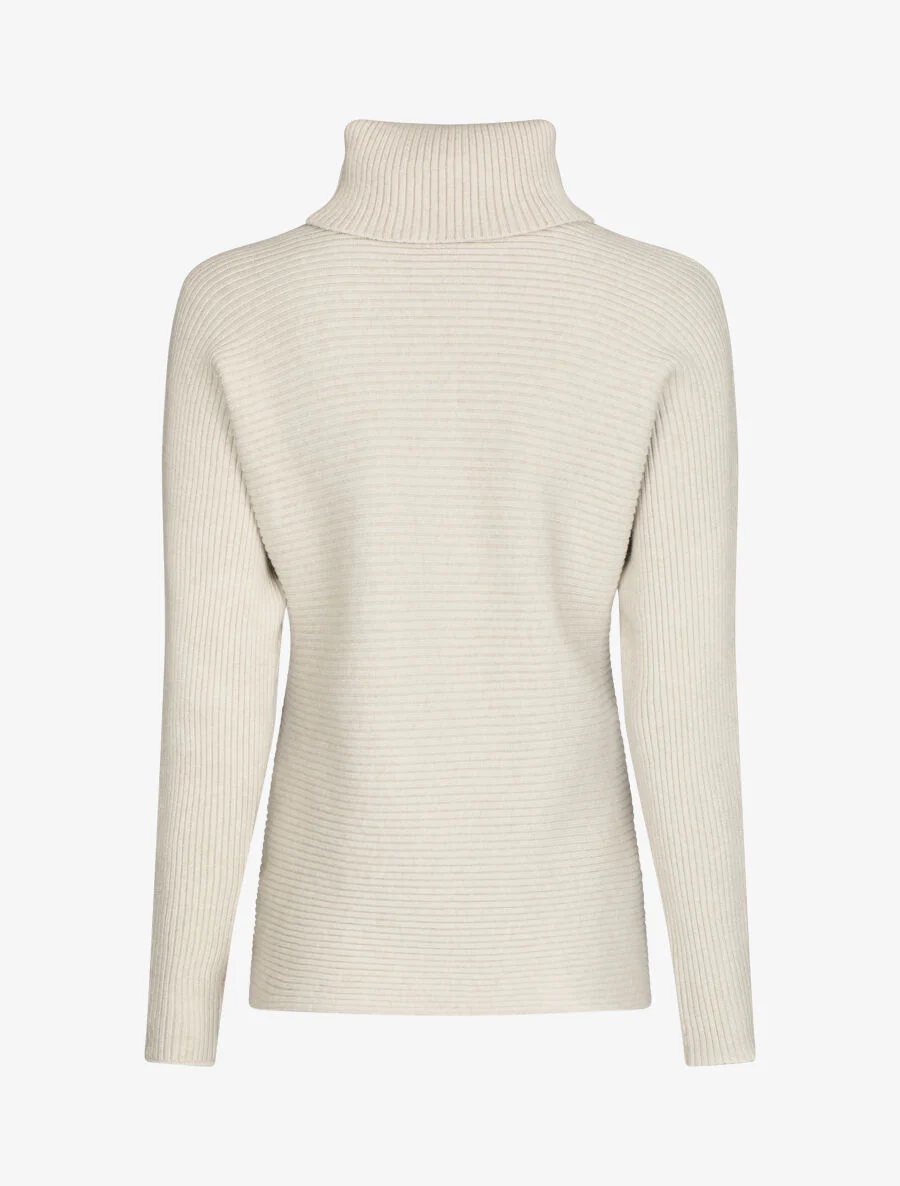 Pull droit côtelé à col roulé - Beige - Image 2
