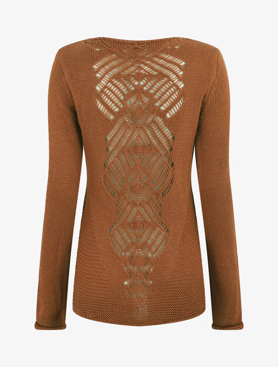 Pull droit dos en maille stylisée - Camel - Image 2