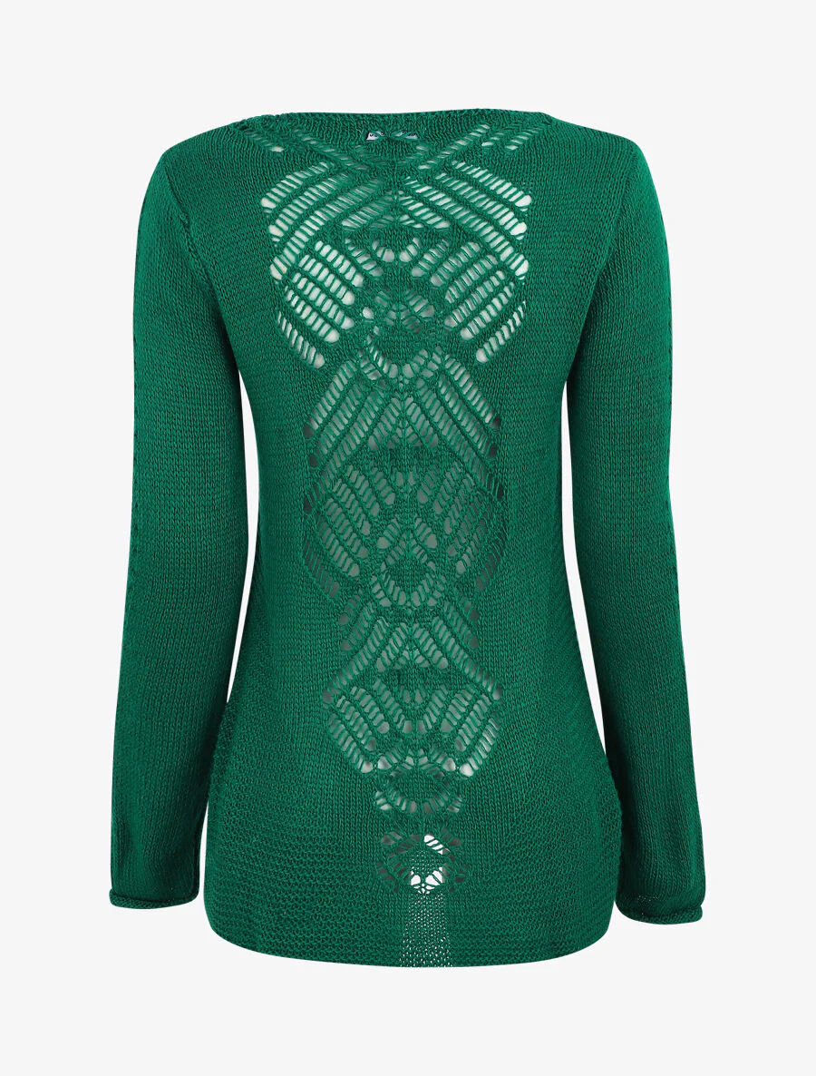Pull droit dos en maille stylisée - Vert - Image 2