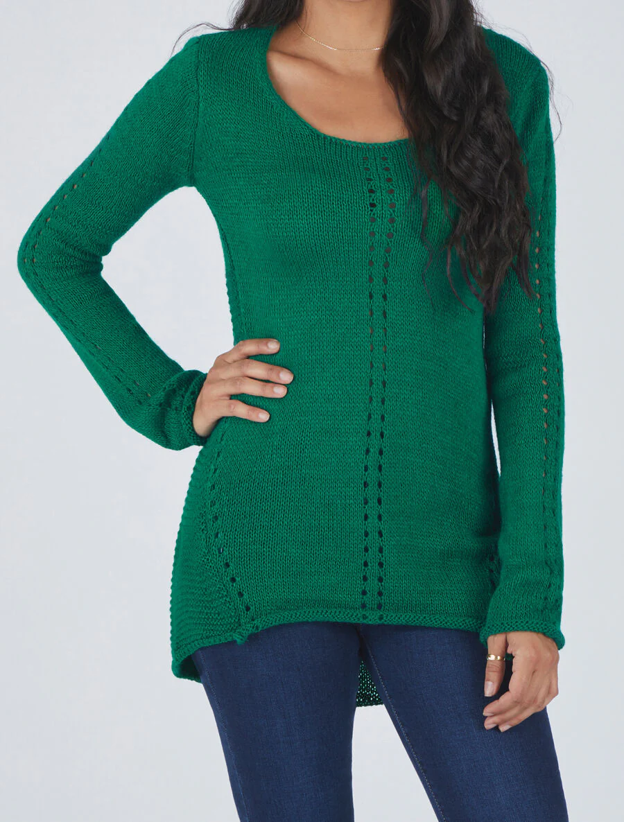 Pull droit dos en maille stylisée - Vert - Image 4