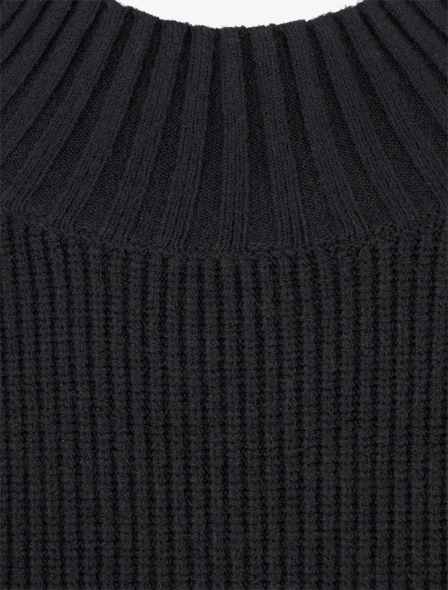Pull droit uni côtelé - Noir - Image 3