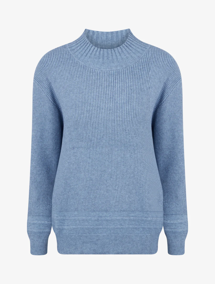 Pull droit uni côtelé - Bleu