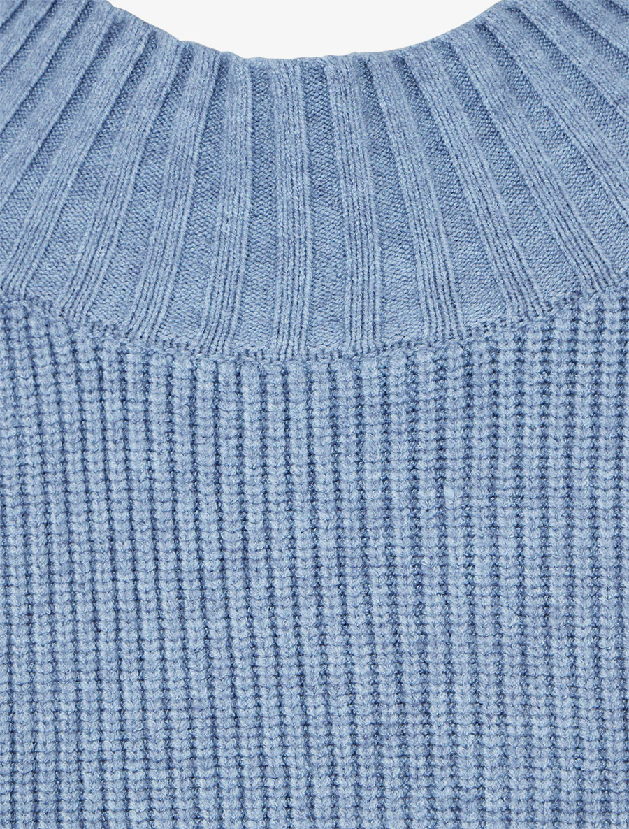 Pull droit uni côtelé - Bleu - Image 3