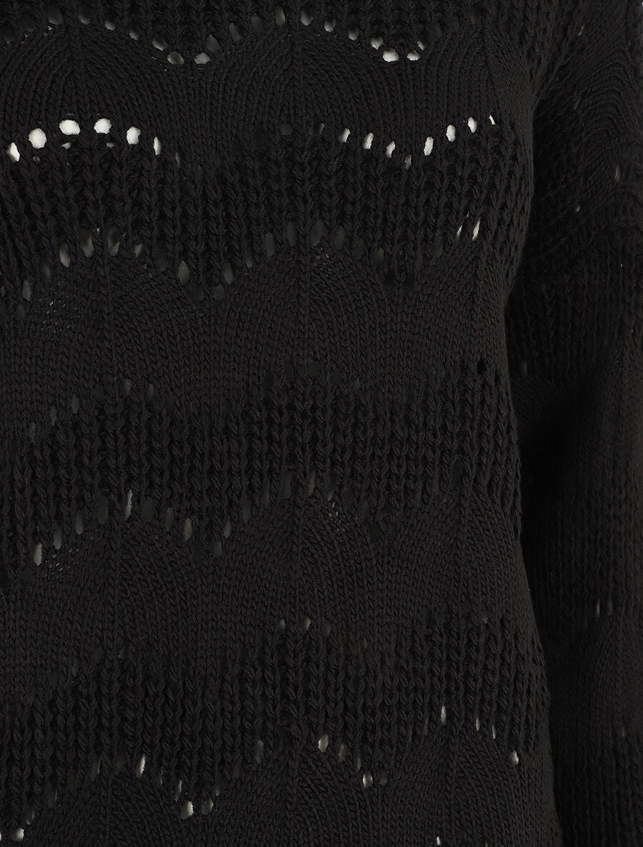 Pull droit uni en maille ajourée - Noir - Image 3