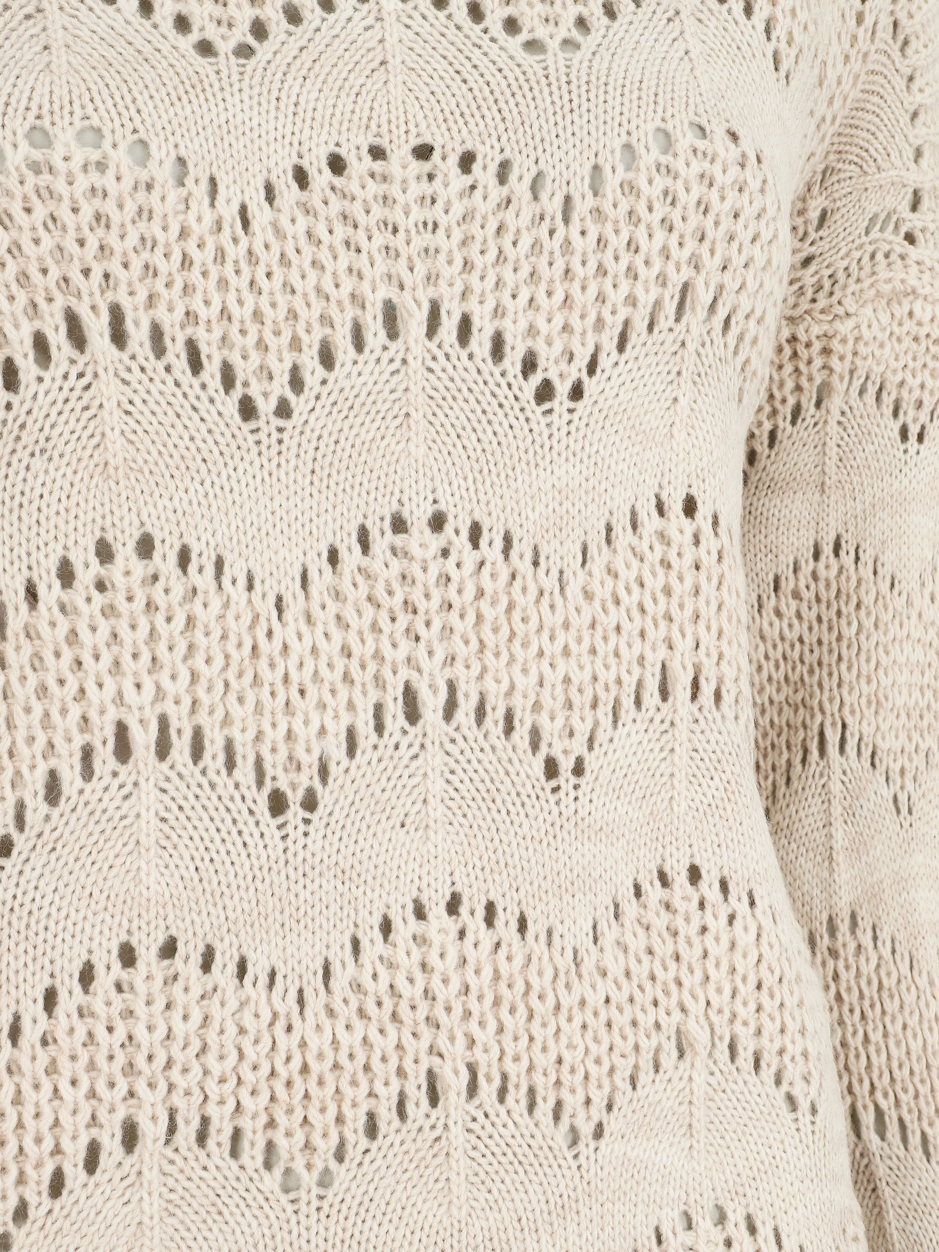 Pull droit uni en maille ajourée - Beige - Image 3