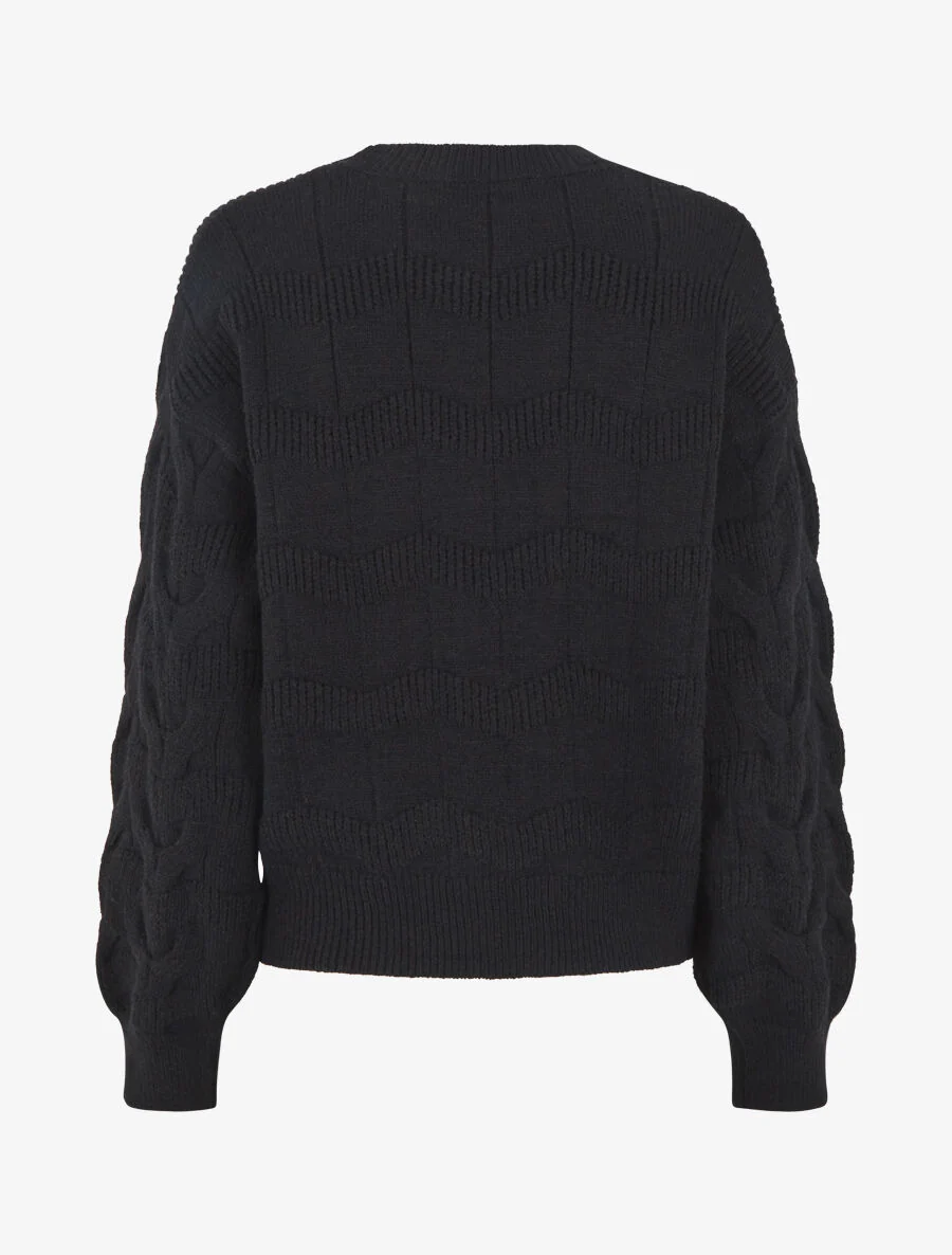Pull droit uni en maille zigzag - Noir - Image 2