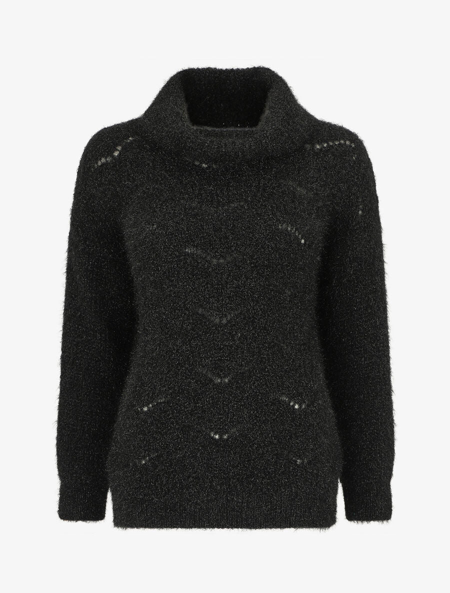 Pull duveteux à col roulé - Noir