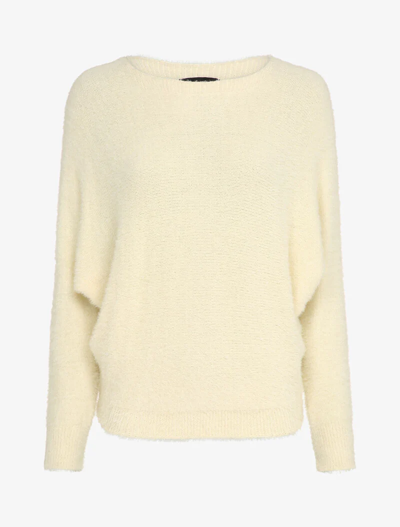 Pull duveteux oversize coupe chauve-souris - Beige