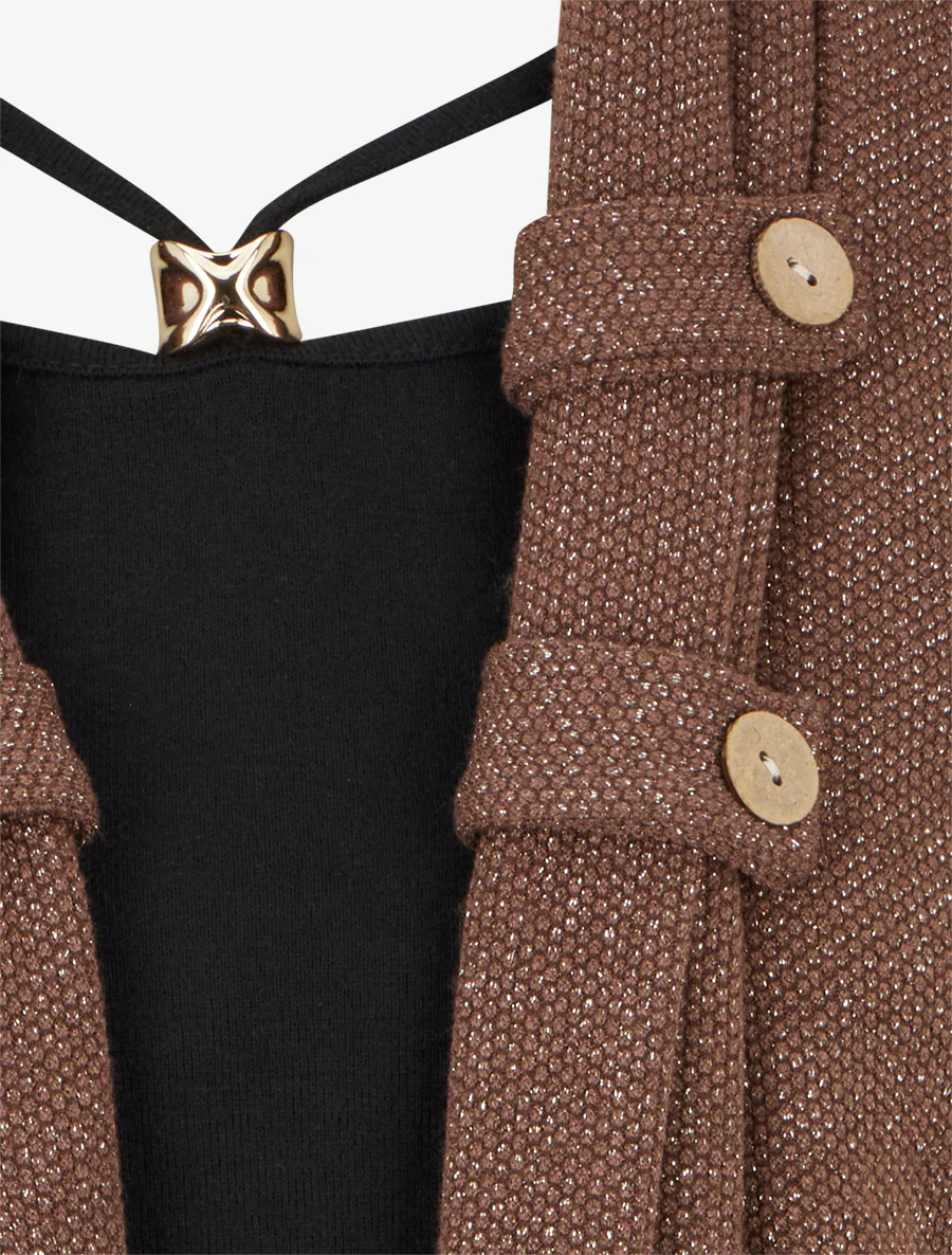 Pull effet gilet en superposition irisé - Marron - Image 3