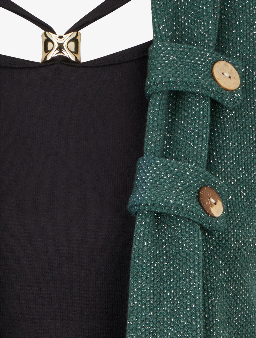 Pull effet gilet en superposition irisé - Vert foncé - Image 3