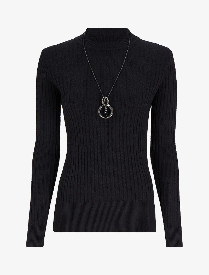 Pull effet maille tressée - Noir